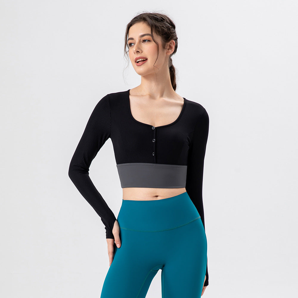 Women Autumn Winter Yoga Long Sleeve With Chest Pad Nude Feel Workout Clothes Slimming Outdoor Running Skinny Exercise Top