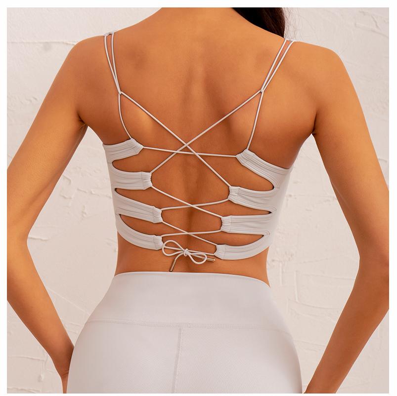 Thread Stitching Sexy Spaghetti Strap Sports Underwear Workout Bra Push Up Wrap Sexy Back