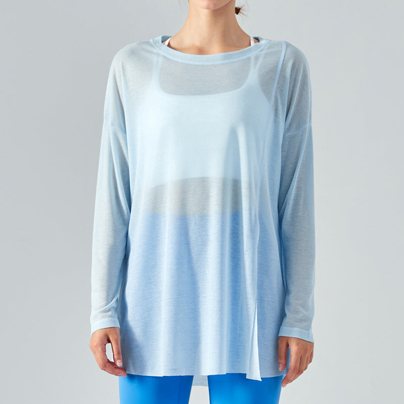 Tencel Yoga Blouse Long Knotted Long Sleeves Outer Match Quick Drying Thin Sports Top Casual Loose Workout Clothes