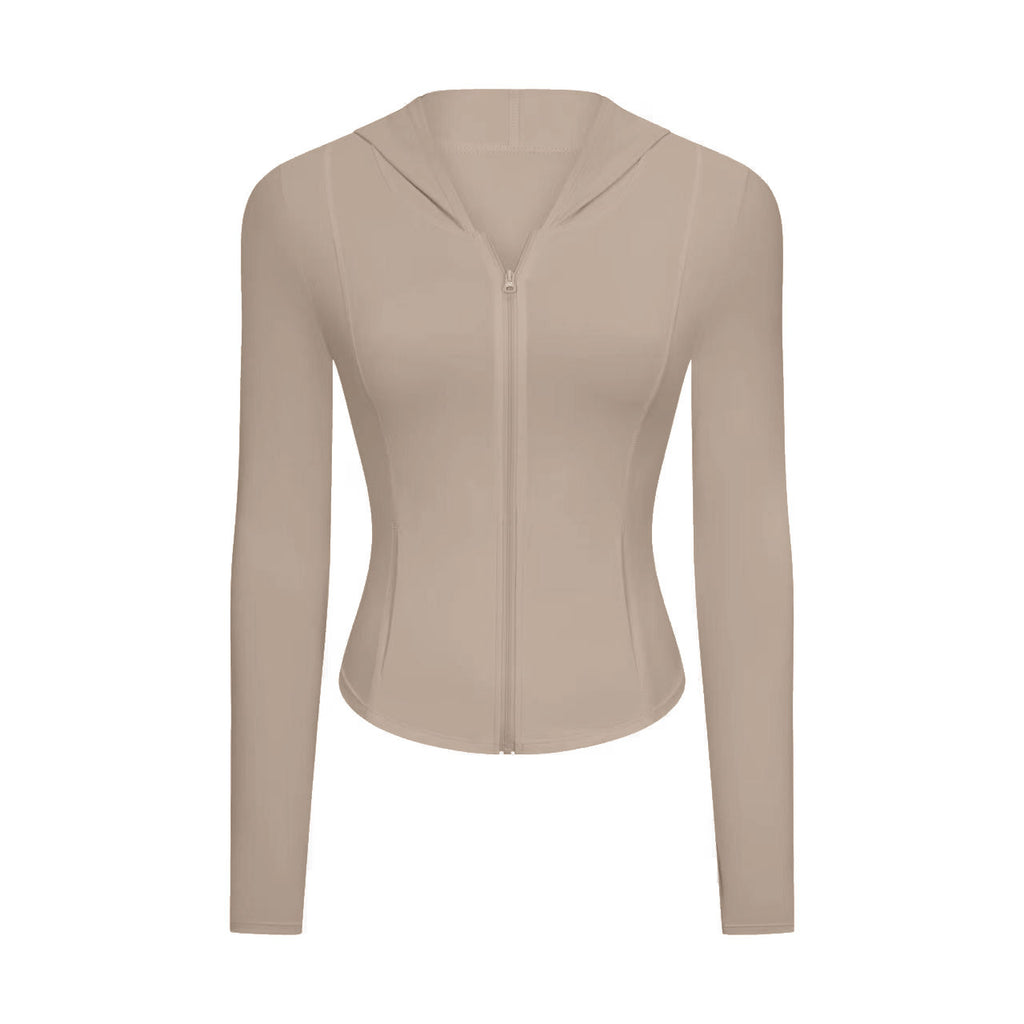 Cool Feeling Sun Protection Sports Coat Women Slim Fit Slimming Zipper Hoodie Running Quick Drying Workout Top