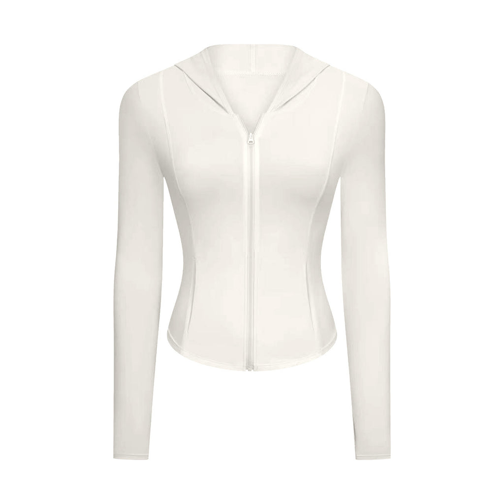 Cool Feeling Sun Protection Sports Coat Women Slim Fit Slimming Zipper Hoodie Running Quick Drying Workout Top