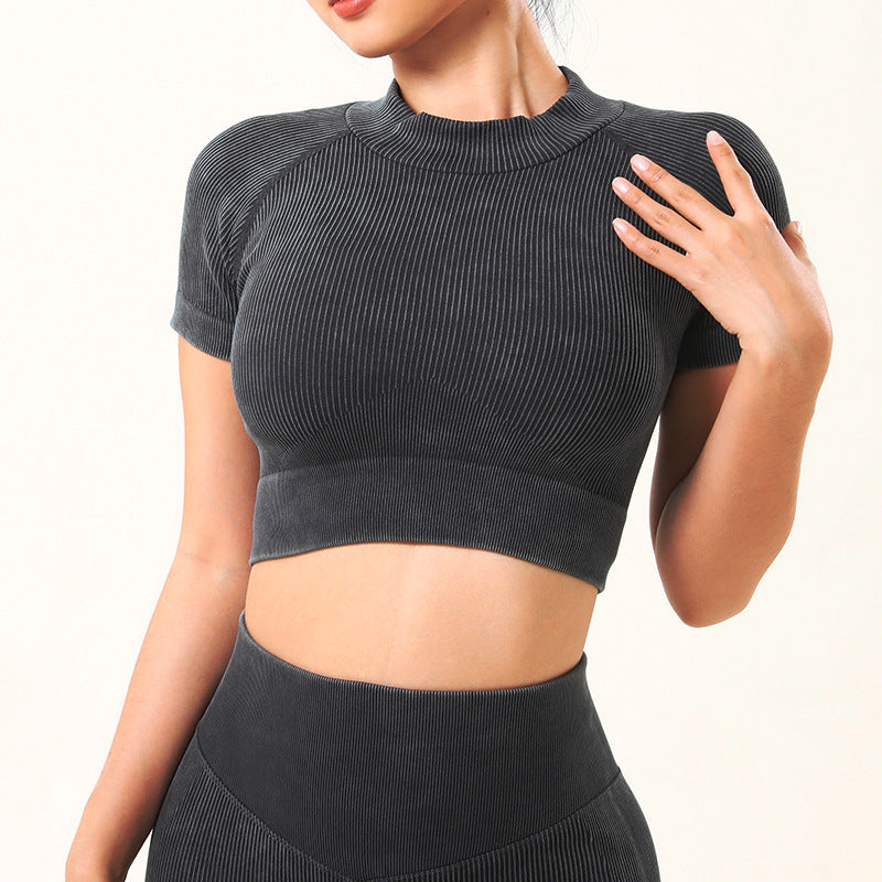 Stone Washed Seamless Yoga Suit Women Thread Fitness Suit Yoga Jacket Fitness Yoga Pants Sports Trousers