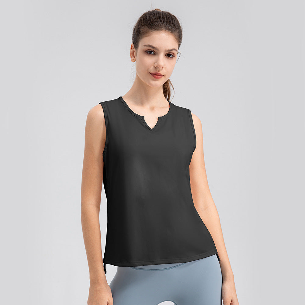 Fine Yarn Women Summer Lightweight Breathable Yoga Vest Elastic Drawstring Loose Top Nude Feel Fitness Sports Blouse