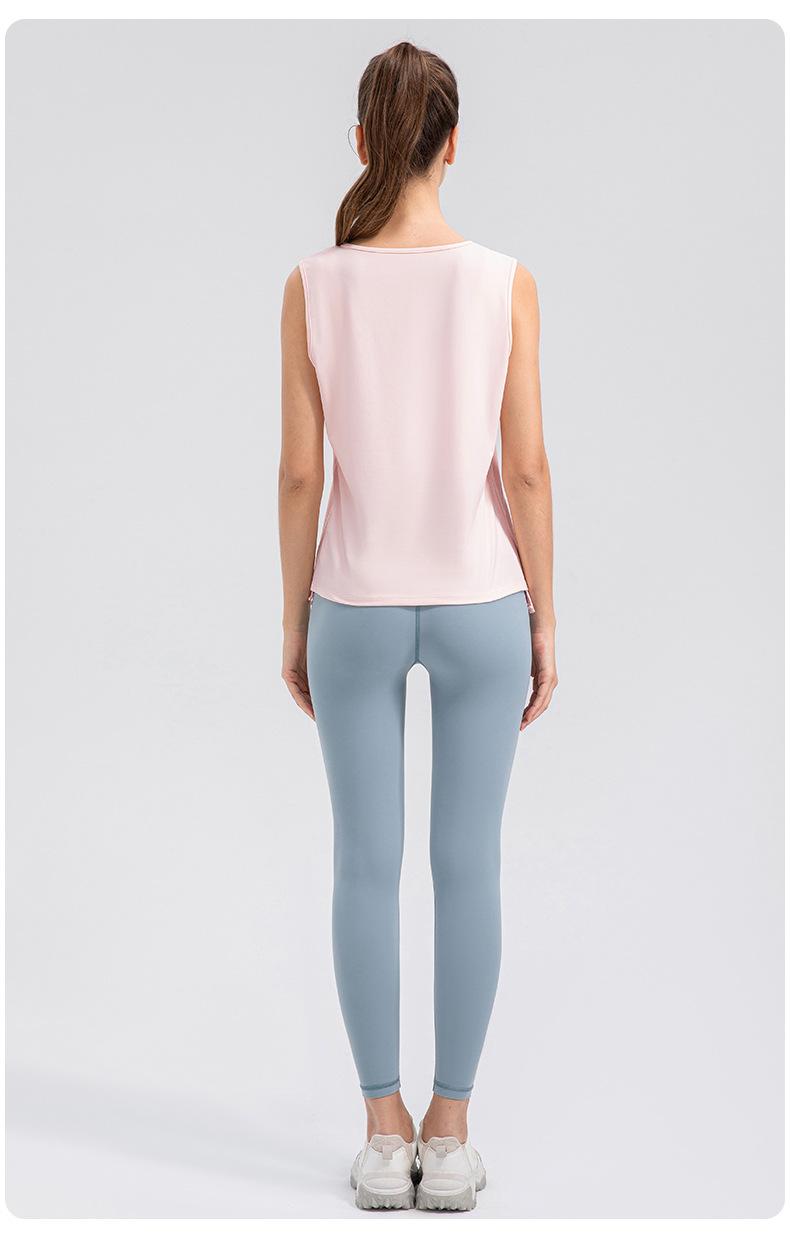 Fine Yarn Women Summer Lightweight Breathable Yoga Vest Elastic Drawstring Loose Top Nude Feel Fitness Sports Blouse