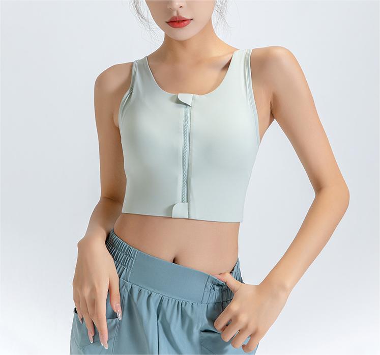 Soutien-gorge de sport grande taille gainant le dos, idéal pour la course et le yoga, avec fermeture éclair sur le devant et bretelles réglables.