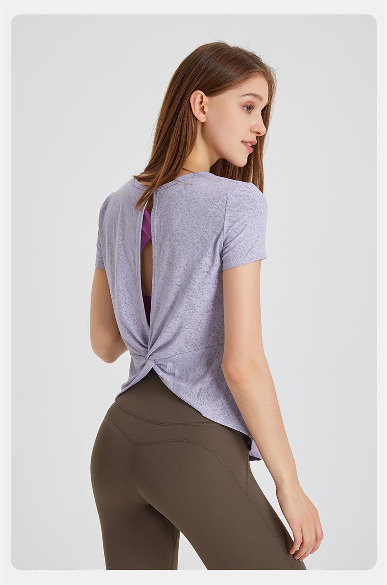 Snowflake Breathable Sports Short Sleeve Women Casual Quick Drying Clothes Backless Twist Yoga Clothes Running Workout T Shirt