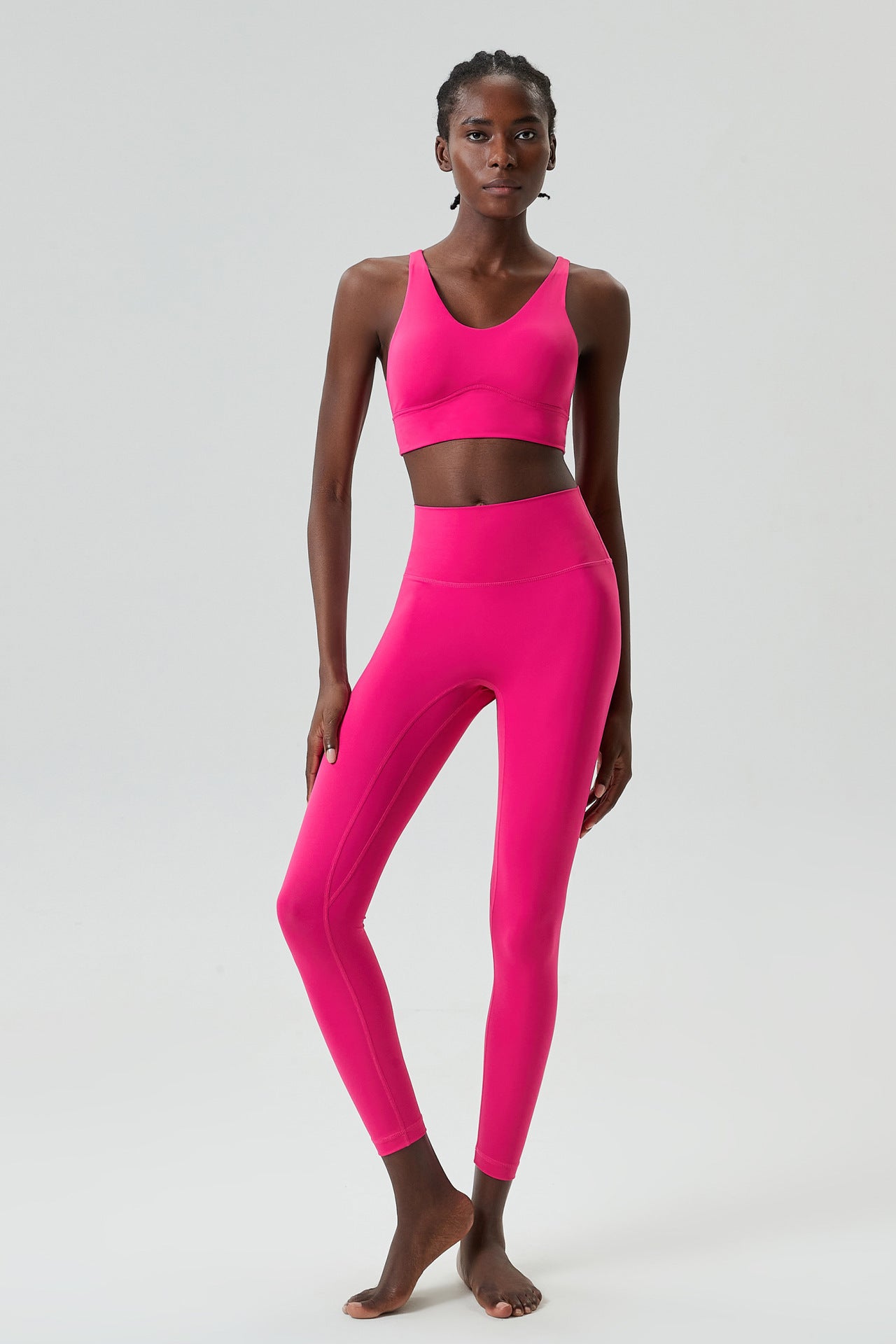 Nude Feel Yoga Suit Women Back Shaping Tight Bottoming Running Sports Workout Aerobics Two Piece Suit