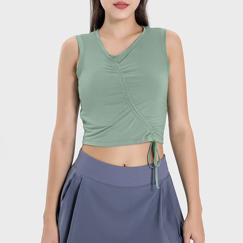 Cool Comfortable Breathable Exercise Vest Women Outdoor All Match Lace-up Pleated Yoga Clothes