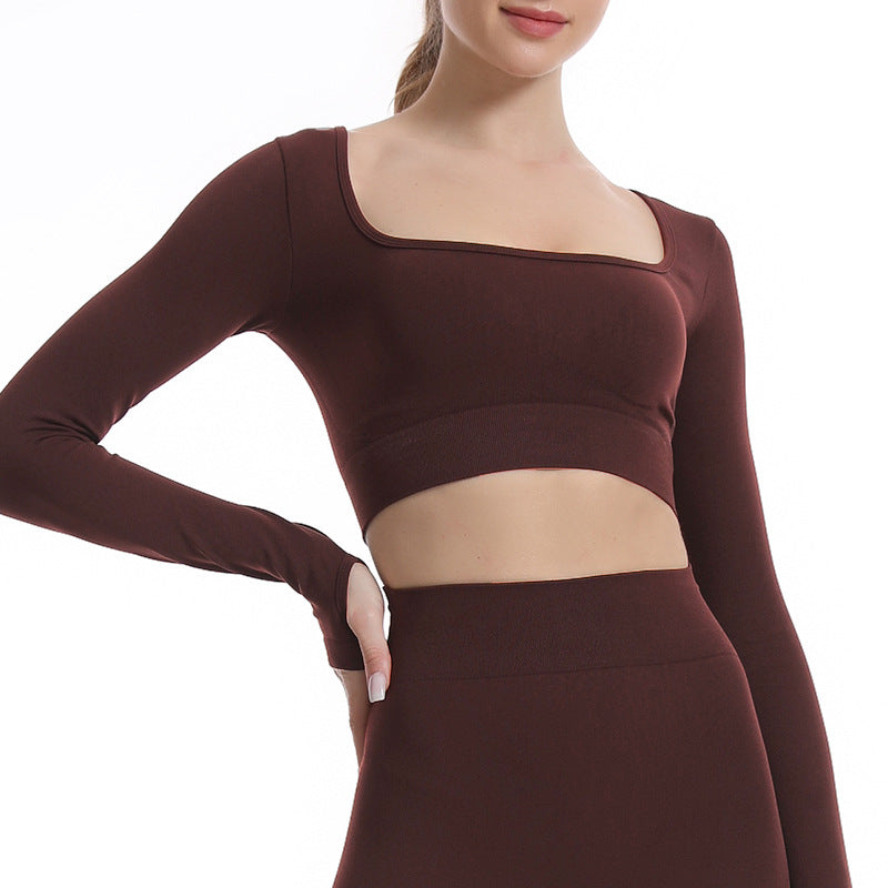 Outdoor Yoga Clothing Top Collared Long Sleeve Yoga Wear Sports Workout Underwear Finger Stall Yoga Clothes Long Sleeve