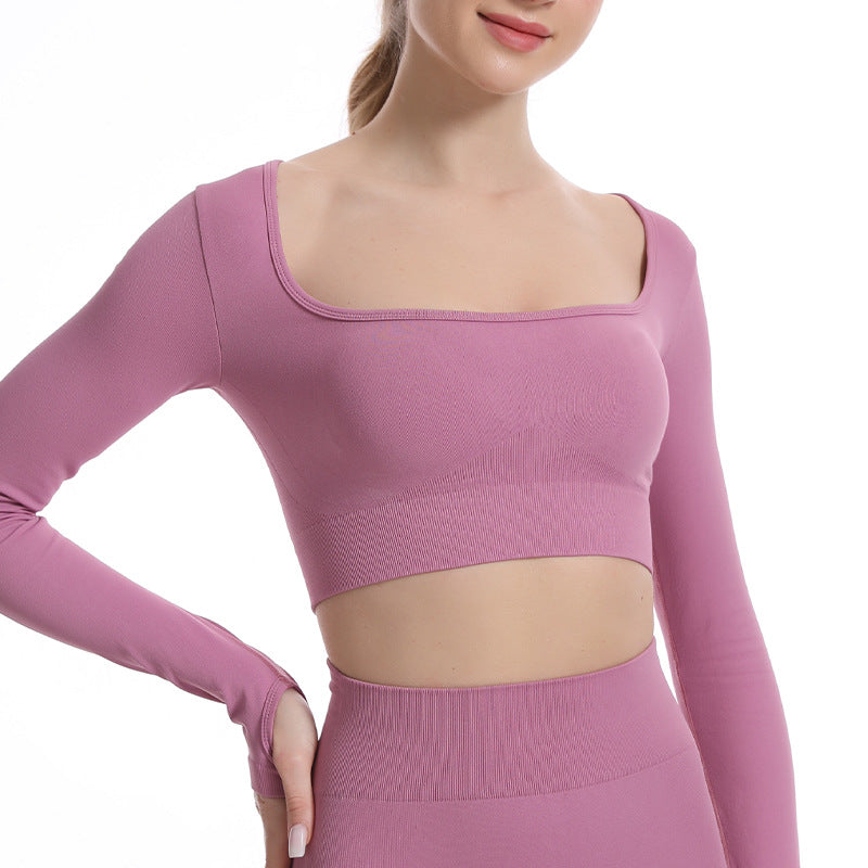 Outdoor Yoga Clothing Top Collared Long Sleeve Yoga Wear Sports Workout Underwear Finger Stall Yoga Clothes Long Sleeve