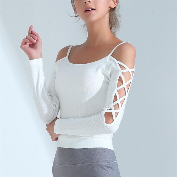 Knitted Rib Yoga Clothes Women Gym Sports Short Sleeve Yoga Clothes Dance Clothes