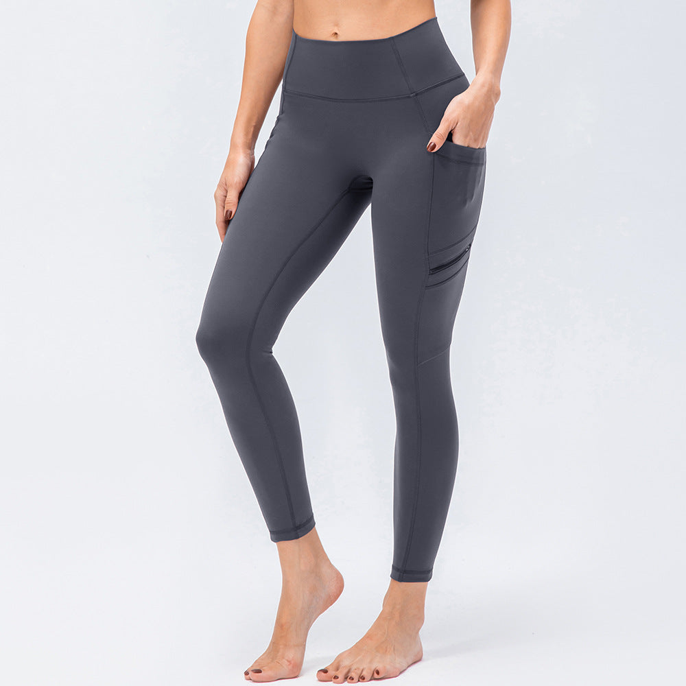Pantalones de yoga con brocado color piel y cepillado de doble cara para mujer, ajustados, con realce de cadera, deportivos, de secado rápido, transpirables, para correr y fitness.