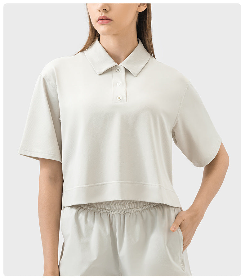 Yoga Clothes Short Sleeve Outer Wear Quick Drying Loose Workout Clothes Outdoor Running Fashionable All Match Breathable Polo Shirt