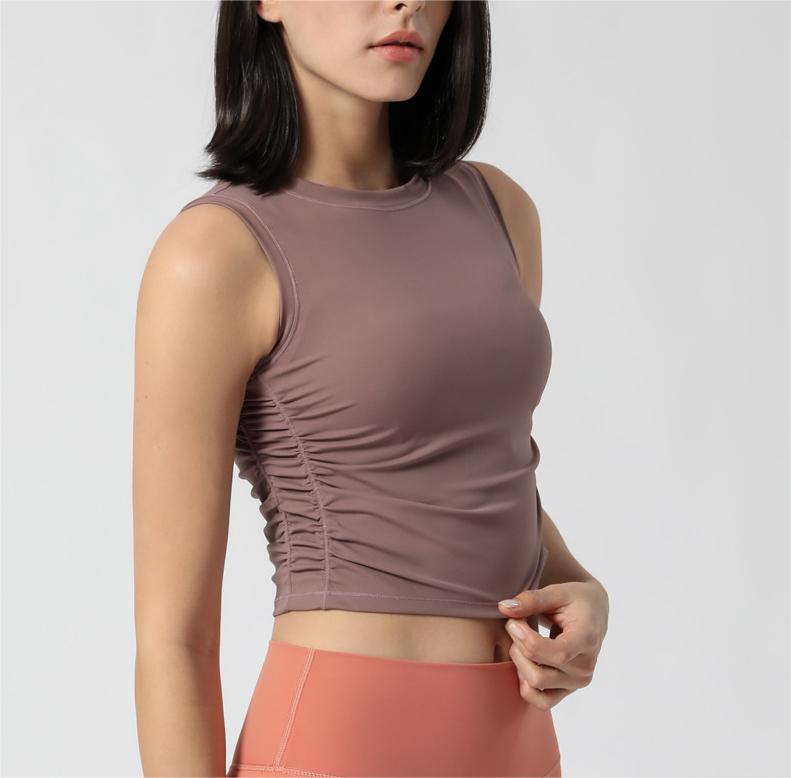 Sports Vest Women Yoga Exercise Vest Side Waist Beam Fold Cropped Fitness Vest Women