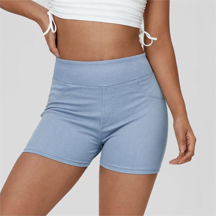 Denim Yoga Shorts Women High Waist Slimming Hip Raise Pocket Running Sports Outerwear Casual Shorts