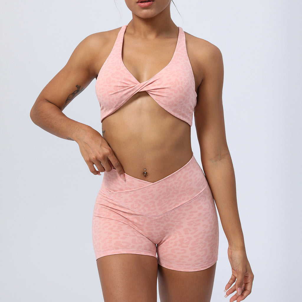 Yoga Clothes Leopard Suit Twisted Cross Hip Lifting Running Fitness Clothes Tight Sports Suit Women