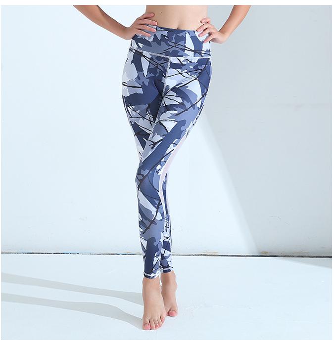 Spring Mesh Stitching Printed Sports Trousers Yoga Pants Fitness Pants Running Trousers
