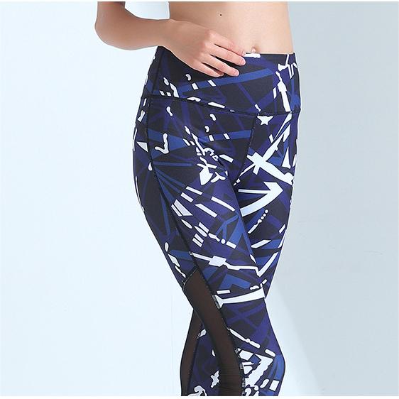 Spring Mesh Stitching Printed Sports Trousers Yoga Pants Fitness Pants Running Trousers