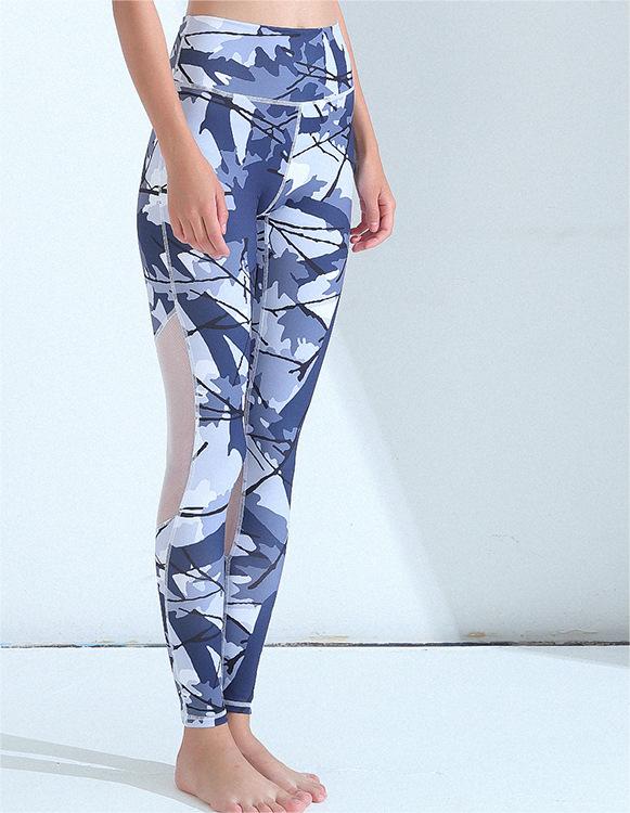 Spring Mesh Stitching Printed Sports Trousers Yoga Pants Fitness Pants Running Trousers
