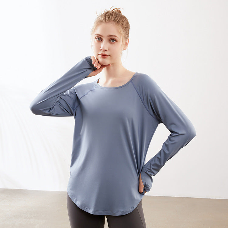 Mesh Back Loose Slim Fit Slimming Breathable Yoga Clothes Long Sleeve Running Fitness Sportswear Women