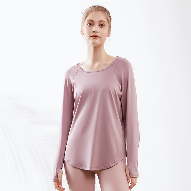 Mesh Back Loose Slim Fit Slimming Breathable Yoga Clothes Long Sleeve Running Fitness Sportswear Women