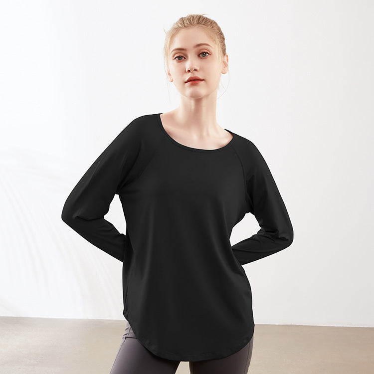 Mesh Back Loose Slim Fit Slimming Breathable Yoga Clothes Long Sleeve Running Fitness Sportswear Women