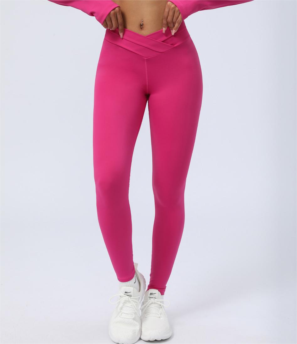Leggings de yoga con bordado de cruz y tacto nude, color melocotón, pantalones de yoga con elevación de cadera, ropa deportiva de entrenamiento para mujer