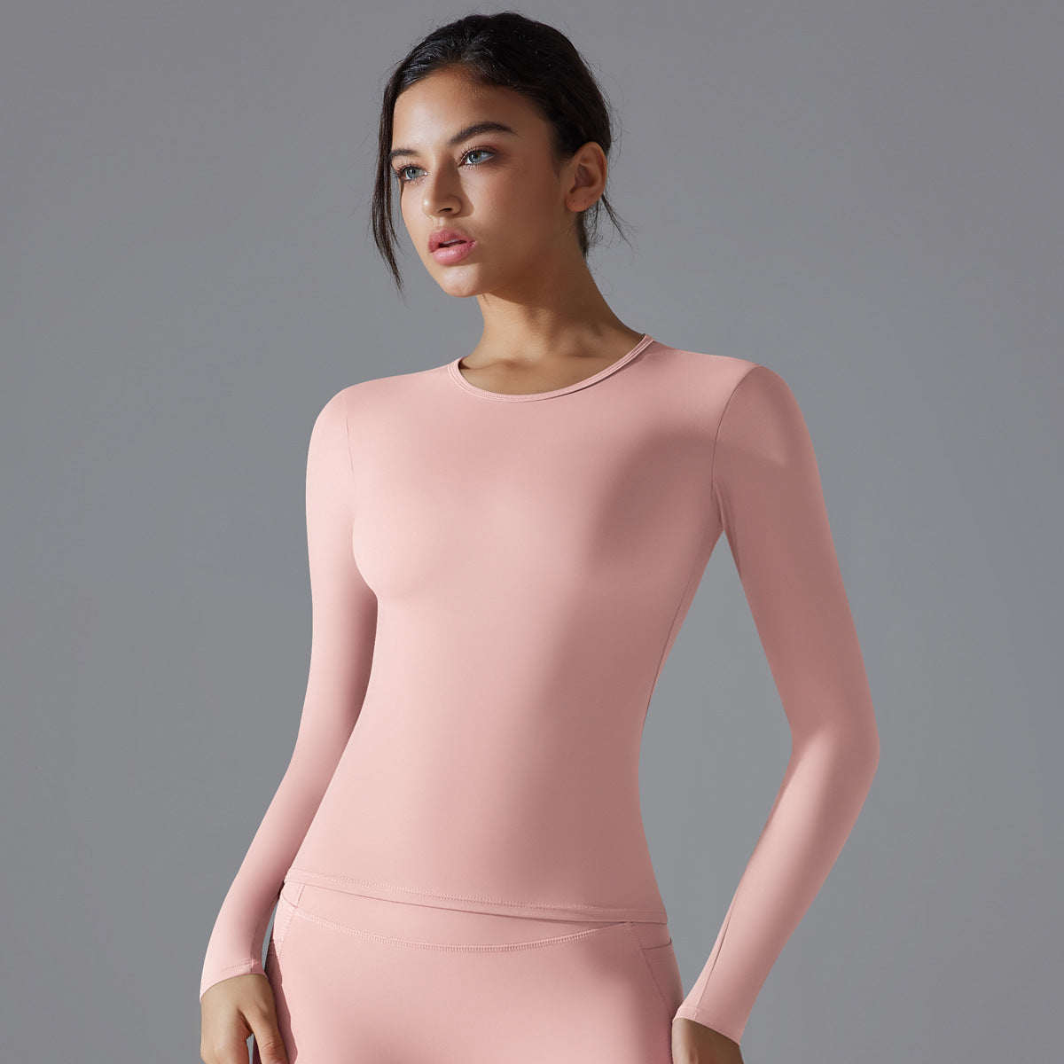 Spring Autumn Yoga Clothes Trendy Sports Push up Long Sleeve Solid Color Slim Fit Stretch Fitness Shaping Running Training Top Women