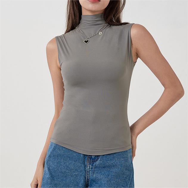 High Neck Sleeveless Double Layer Cloud Soft Bottoming Shirt Skinny Stretchy Slimming Yoga Sports Fitness Top