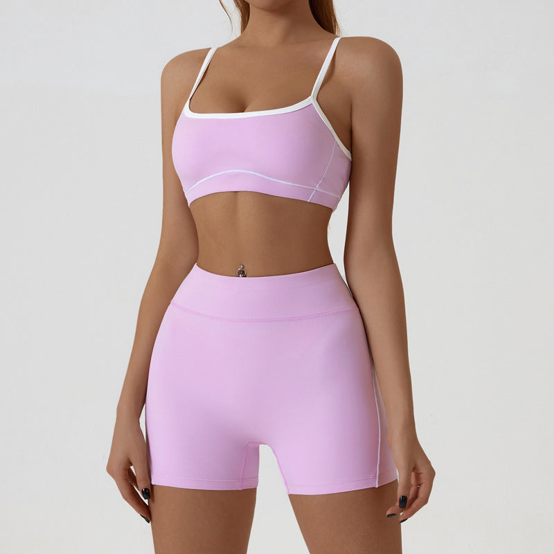Nude Feel Tight Outdoor Sports Set Spaghetti Strap Contrast Color Underwear Strap Yoga Clothes
