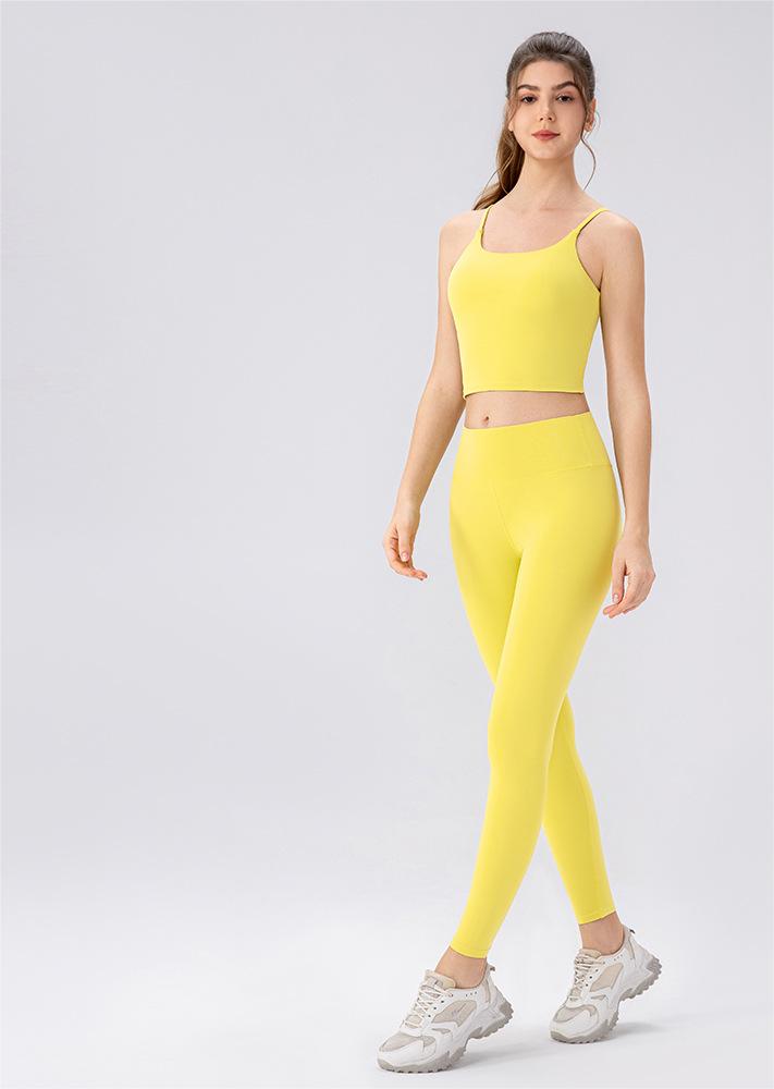 Lycra High Elastic Yoga Clothes Suit Shockproof Running Exercise Vest Nude Feel High Waist Hip Lift Skinny Yoga Pants Two Pieces