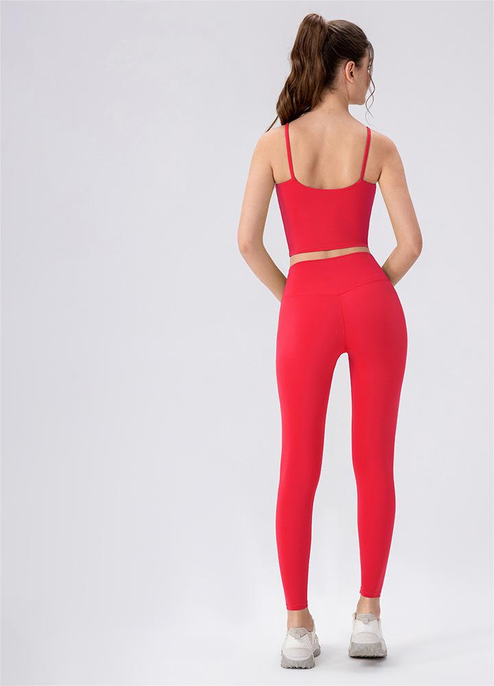 Lycra High Elastic Yoga Clothes Suit Shockproof Running Exercise Vest Nude Feel High Waist Hip Lift Skinny Yoga Pants Two Pieces