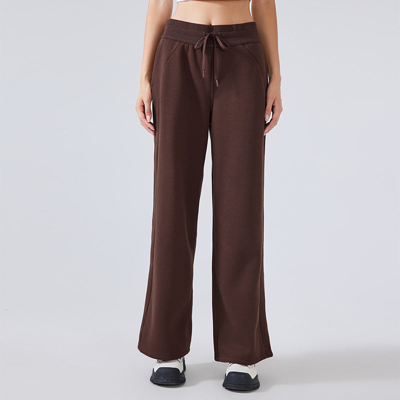 Winter Fleece Lined Warm Fitness Track Sweatpants Office All Matching Straight Loose Casual Trousers Women