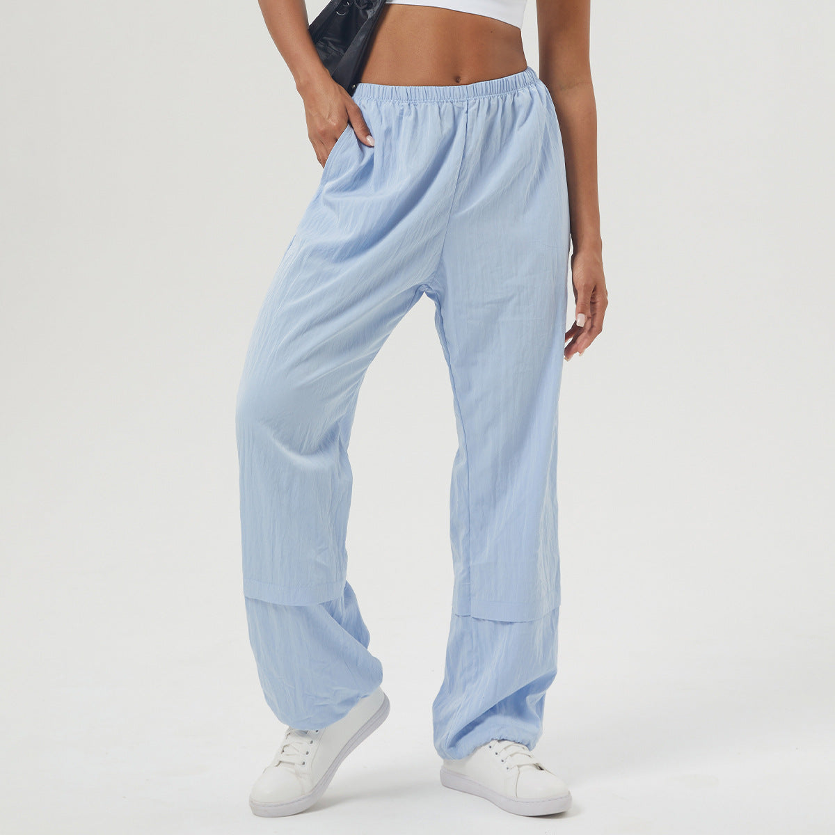 Pocket Loose Casual Working Pants Women High Waist Ankle Tied Straight Leg Pants Autumn Winter Outdoor Sports Training Trousers