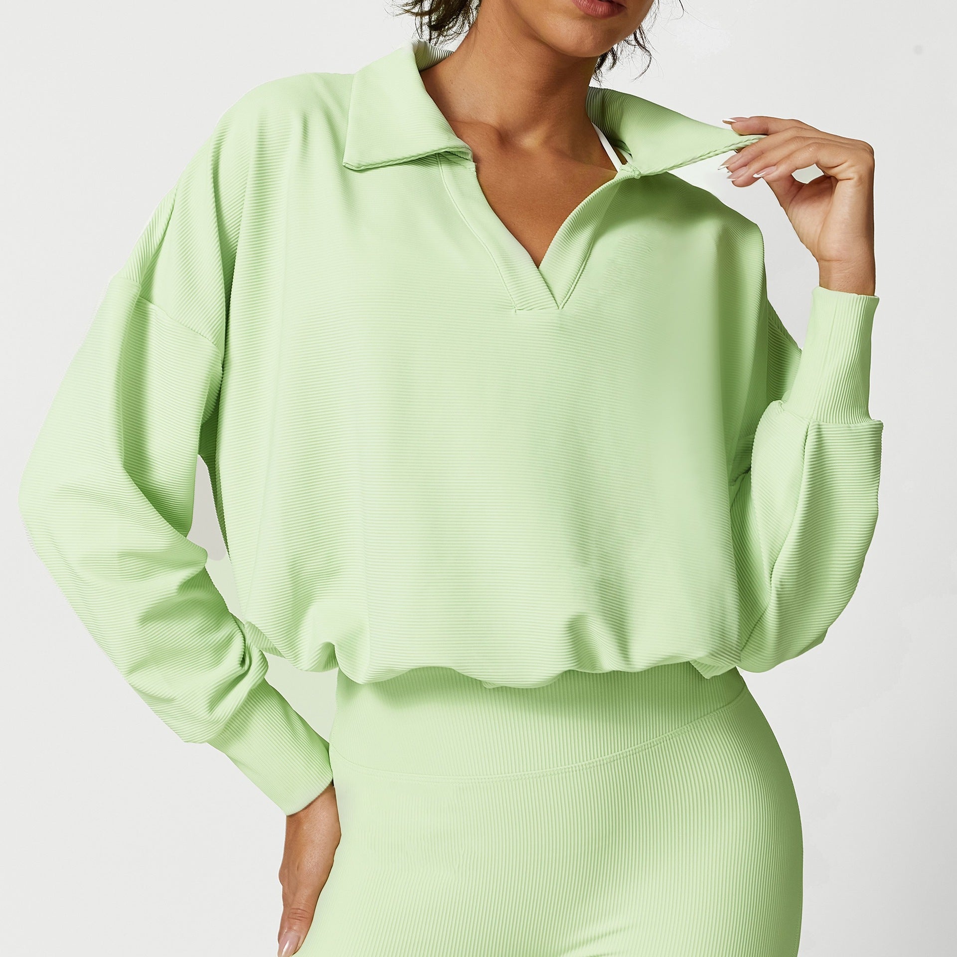 Three Dimensional Thick Spiral Collared Long Sleeved Sweater Outdoor Sports Loose Drawstring Long Sleeve Yoga Wear