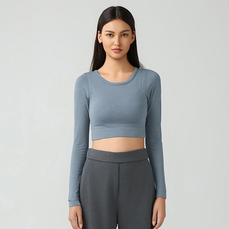 Yoga Clothes Women with Chest Pad Running Fitness Short Stretch Top Slim Slimming Sports Long Sleeve