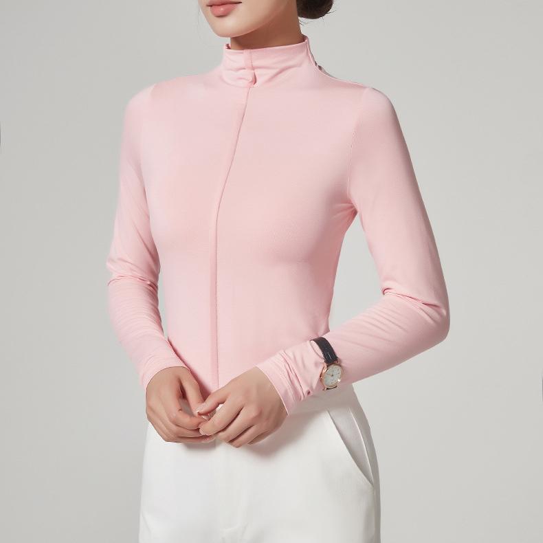 Camiseta interior de color liso para mujer, camiseta de manga larga con cuello alto de alta calidad para otoño e invierno