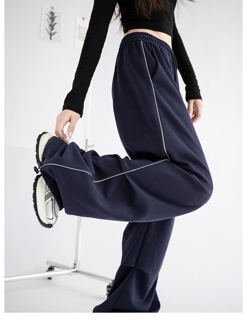 Pantalones deportivos casuales de verano para mujer, pantalones casuales con tiras luminosas, pantalones casuales de cintura alta con textura suelta, pantalones rectos de pierna ancha