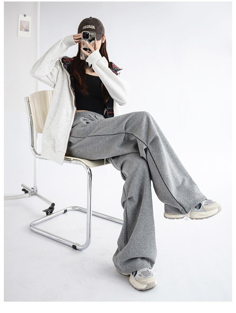 Pantalones deportivos casuales de verano para mujer, pantalones casuales con tiras luminosas, pantalones casuales de cintura alta con textura suelta, pantalones rectos de pierna ancha