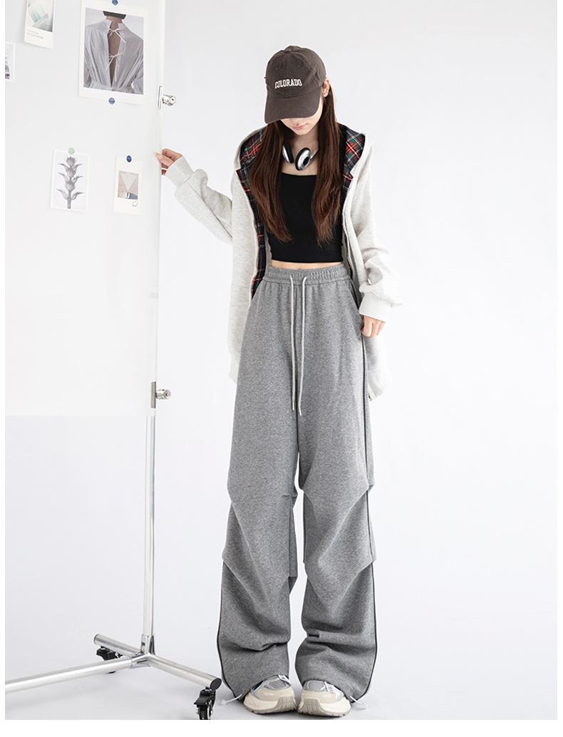 Pantalones deportivos casuales de verano para mujer, pantalones casuales con tiras luminosas, pantalones casuales de cintura alta con textura suelta, pantalones rectos de pierna ancha