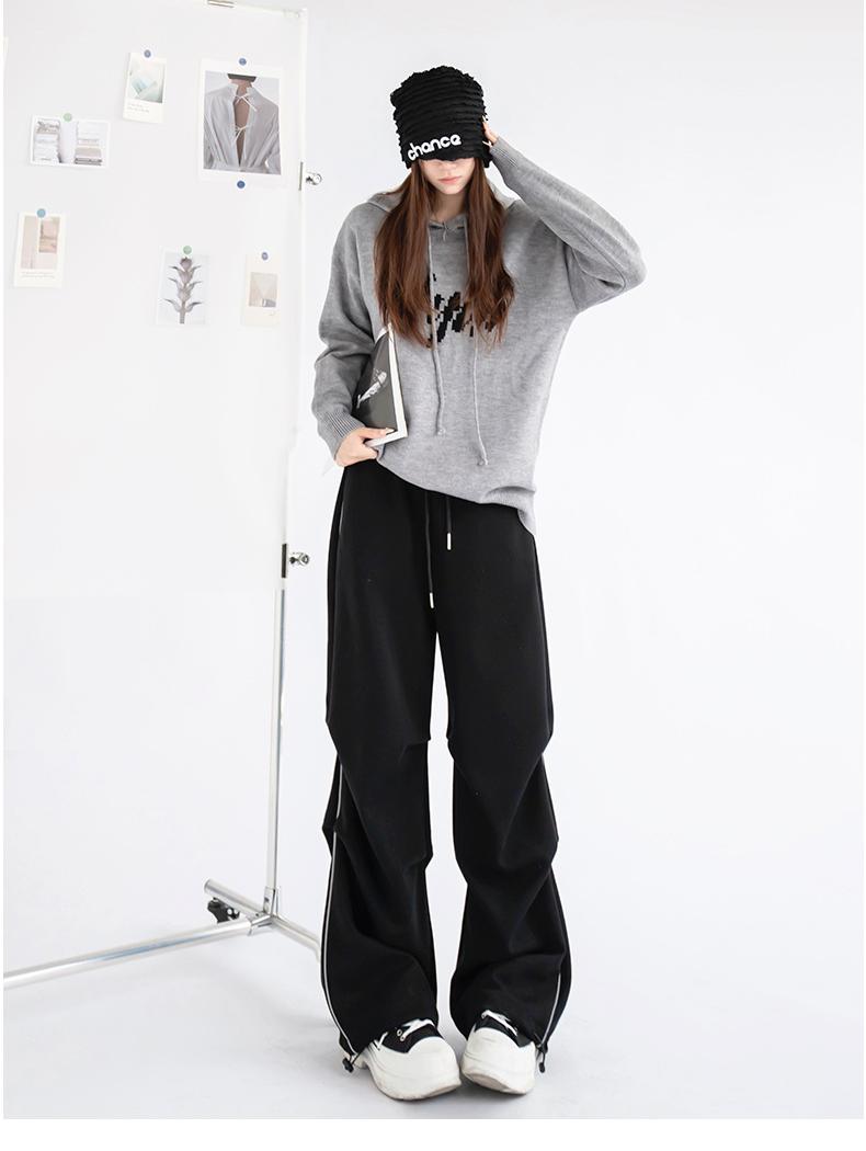 Pantalones deportivos casuales de verano para mujer, pantalones casuales con tiras luminosas, pantalones casuales de cintura alta con textura suelta, pantalones rectos de pierna ancha