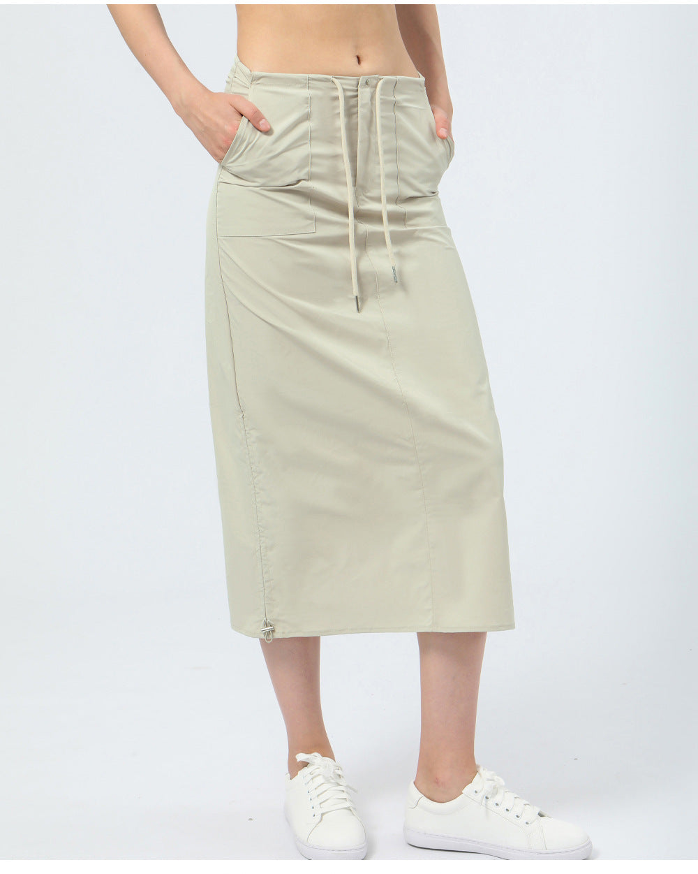 High Waist Drawstring Pocket Skirt Women Autumn Winter Back Slit A line Hip Lifting Casual Skirt