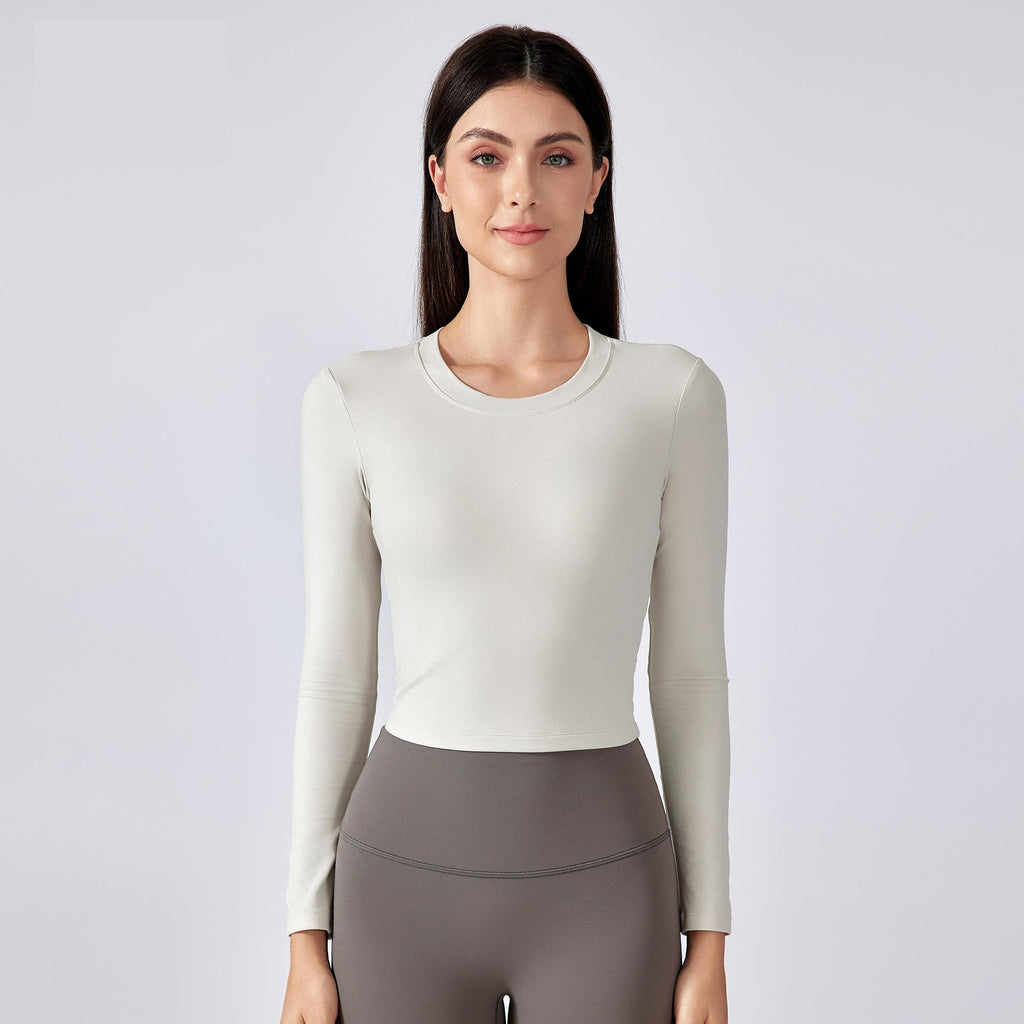 exy Cutout Beauty Back Yoga Clothes Long Sleeve Women Autumn Short Running with Chest Pad Fitness Sports Top