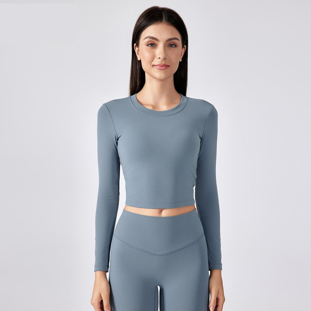 exy Cutout Beauty Back Yoga Clothes Long Sleeve Women Autumn Short Running with Chest Pad Fitness Sports Top
