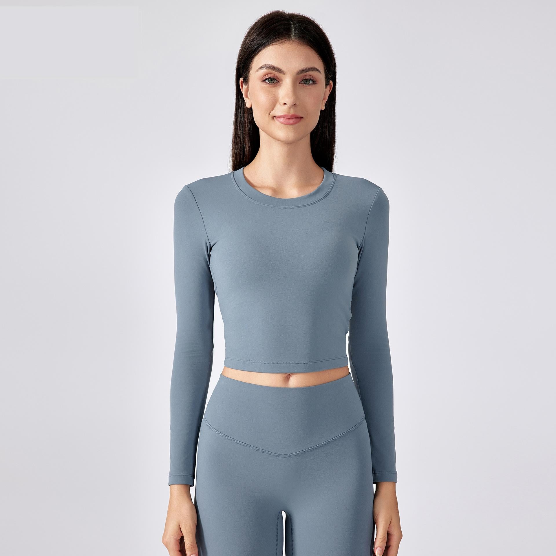 exy Cutout Beauty Back Yoga Clothes Long Sleeve Women Autumn Short Running with Chest Pad Fitness Sports Top