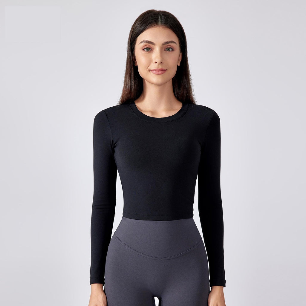 exy Cutout Beauty Back Yoga Clothes Long Sleeve Women Autumn Short Running with Chest Pad Fitness Sports Top