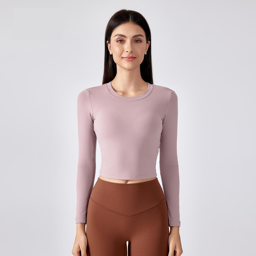 exy Cutout Beauty Back Yoga Clothes Long Sleeve Women Autumn Short Running with Chest Pad Fitness Sports Top