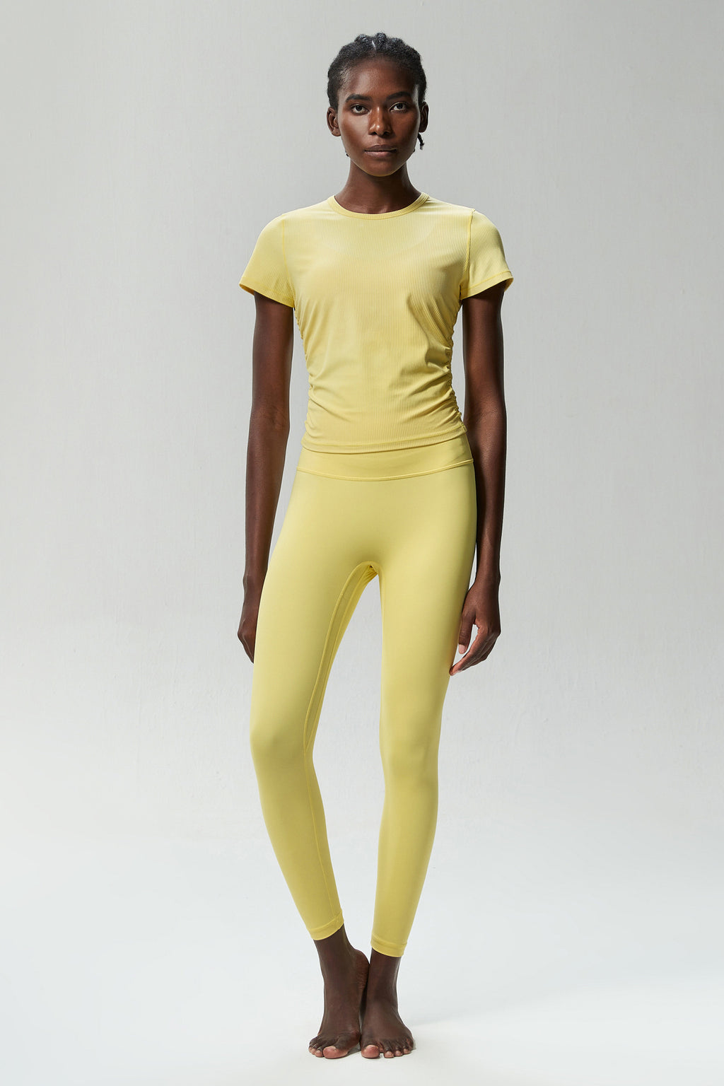 Short Sleeve Nude Feel Fitness Yoga Wear Suit Women Quick Drying Side Pleated Tight Sports Running Outdoors Two Piece Set