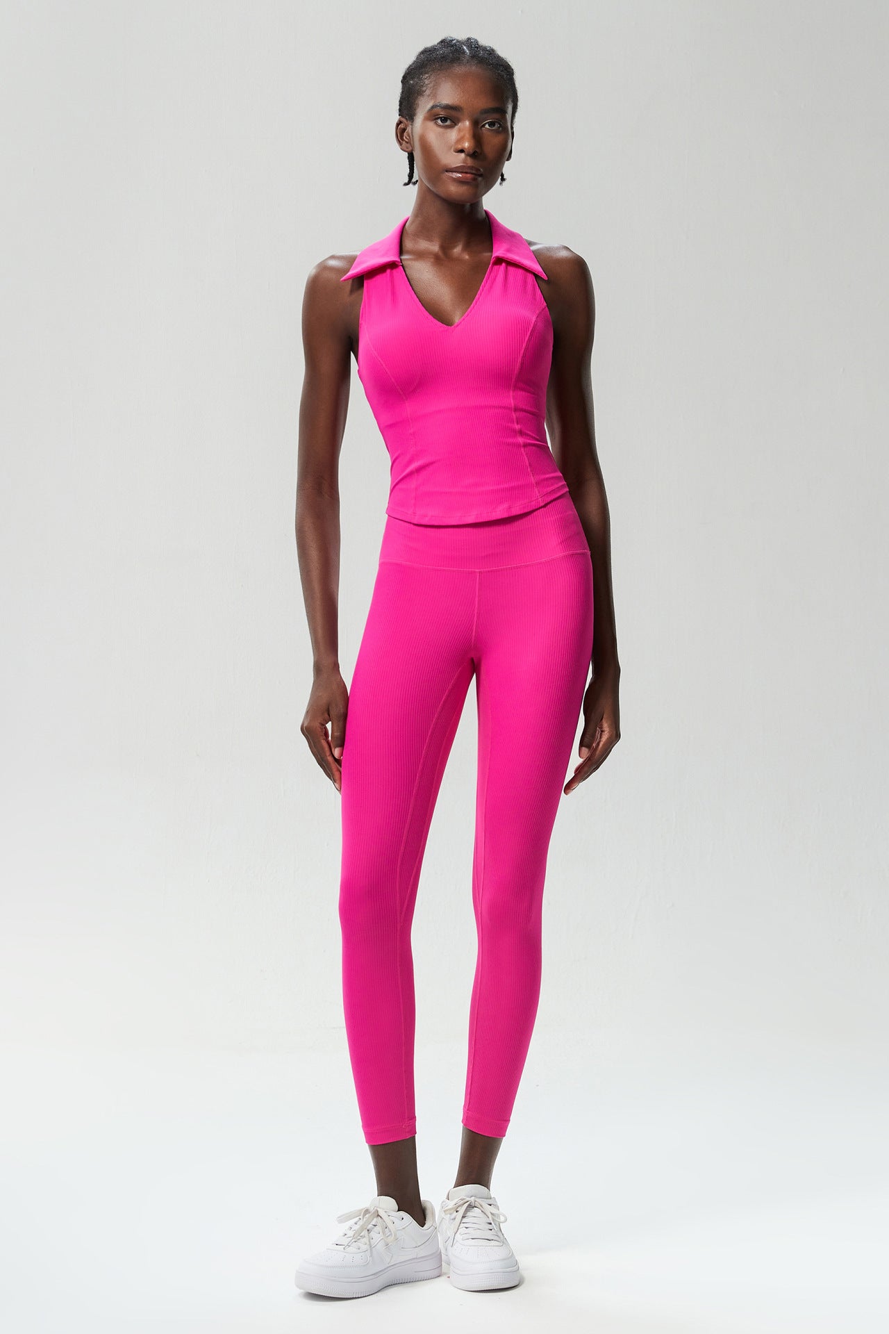 Fitness Yoga Wear Suit Women Tight Stretch V Neck Sports Running Tennis Suit Two Piece Set