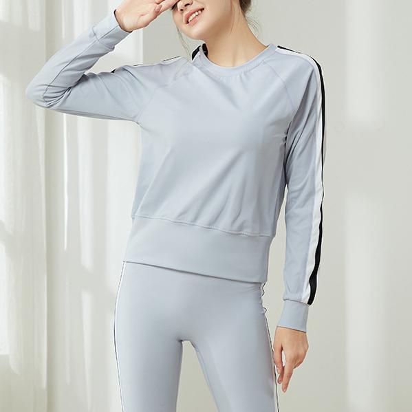 Sports T Shirt Women Mixed Color Stripe Quick Drying Long Sleeve Slim Fit Breathable Running Fitness Top Yoga Clothes Blouse